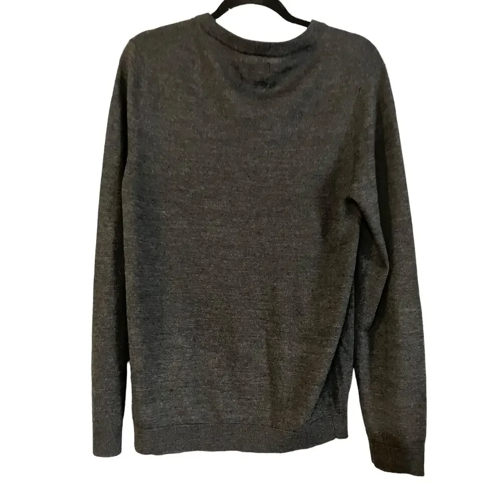 Apt. 9 Men's Dark Char Heather Slim Fit Merino Wool Blend V-Neck Sweater S NWT